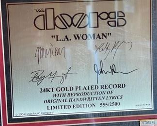 The Doors LA Woman 24kt Gold Plated Record Lyrics Framed Collage w/ COA 25x22