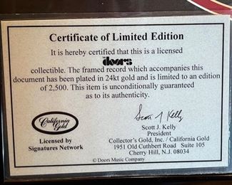 The Doors LA Woman 24kt Gold Plated Record Lyrics Framed Collage w/ COA 25x22