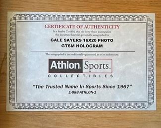 Gale Sayers Chicago Bears Signed 16x20 Photo GTSM Hologram Autograph w/ COA Frame; 30x 25.5. Image; 19 1/4 x 15 1/4 HxWxD
