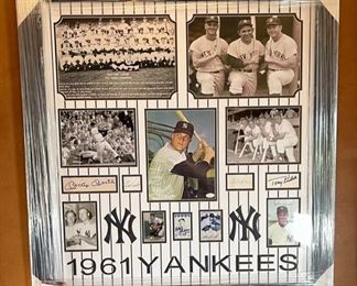 1961 New York Yankees Signature Collage Photo Autograph w/ COA Mickey Mantle Yogi Berra Frame; 37 x 35 HxWxD