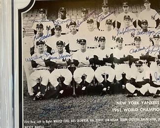1961 New York Yankees Signature Collage Photo Autograph w/ COA Mickey Mantle Yogi Berra Frame; 37 x 35 HxWxD