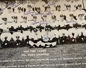 1961 New York Yankees Signature Collage Photo Autograph w/ COA Mickey Mantle Yogi Berra Frame; 37 x 35 HxWxD