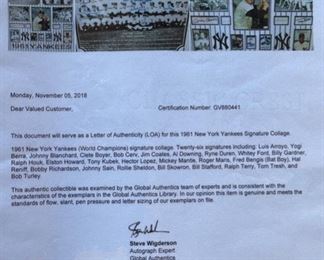 1961 New York Yankees Signature Collage Photo Autograph w/ COA Mickey Mantle Yogi Berra Frame; 37 x 35 HxWxD