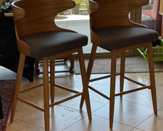 2pc Retro Bent Plywood Counter Height Chairs Barstools PAIR 41x23x21in seat; 30in HxWxD