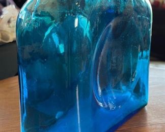 Blenko Double Spout Pitcher Blue 8x6.5x3in HxWxD