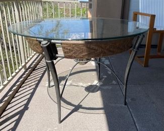 Custom Metal Frame Glass Top Table. 30.5 inches high by 48 inches diameter