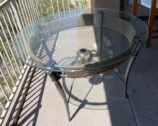 Custom Metal Frame Glass Top Table. 30.5 inches high by 48 inches diameter