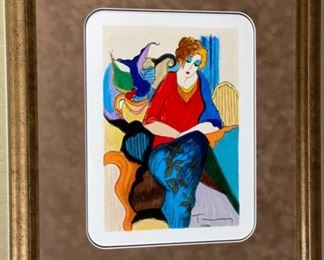 Signed Itzchak Tarkay Waiting Serigraph Numbered Lithograph Frame: 21.75x18.75. Image: 11.5x8.25in HxWxD