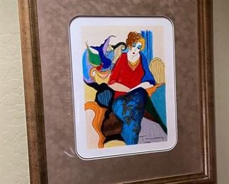 Signed Itzchak Tarkay Waiting Serigraph Numbered Lithograph Frame: 21.75x18.75. Image: 11.5x8.25in HxWxD