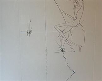 Salvador Dali Fisherman Etching Print Frame: 25x20.25in image: 11.5x6.5in HxWxD