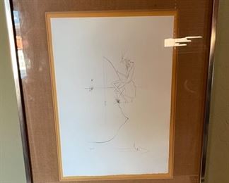 Salvador Dali Fisherman Etching Print Frame: 25x20.25in image: 11.5x6.5in HxWxD