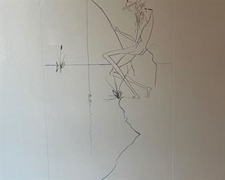 Salvador Dali Fisherman Etching Print Frame: 25x20.25in image: 11.5x6.5in HxWxD