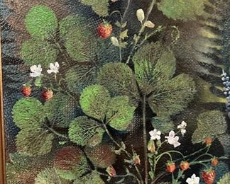 *Original* Signed Robert Banister Field Strawberries Oil Painting Frame: 20.75 x 24.75. Image: 13.5 x 17.5 HxWxD