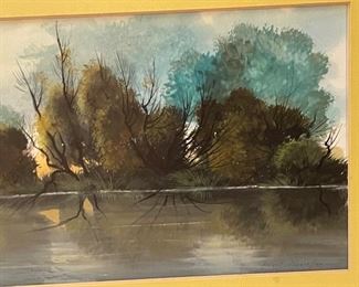 Robert Banister Original Art Shack on River Bank Frame: 15 x 23.5. Image: Seven7 x 16 HxWxD
