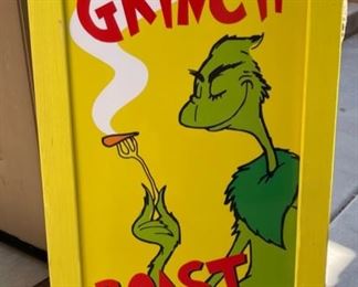 Grinch Roast Beast Double Sided Foamcore Sign in Frame 40x22x1.5in HxWxD