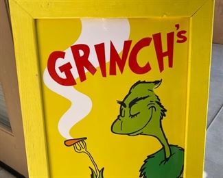 Grinch Roast Beast Double Sided Foamcore Sign in Frame 40x22x1.5in HxWxD