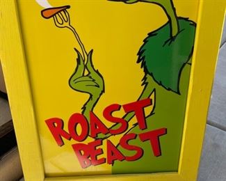 Grinch Roast Beast Double Sided Foamcore Sign in Frame 40x22x1.5in HxWxD