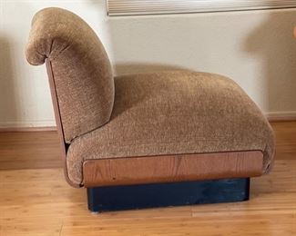 1970s Thonet Bent Plywood Plush Armless  Chair Dark Finish Bentwood Molded Wood	28x29x34in seat:  14.5in	HxWxD
