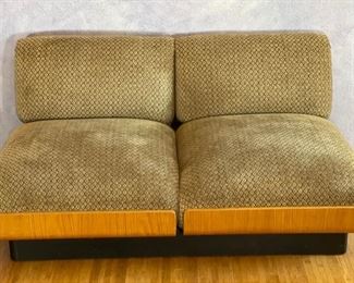 2pc 1970s Thonet Bent Plywood Plush Armless Loveseat & Chair PAIR Sofa Couch Bentwood Molded Wood	Loveseat: 28x56.5x34. Seat: 24.5 chair:28x29x34in seat:  14.5in	HxWxD
