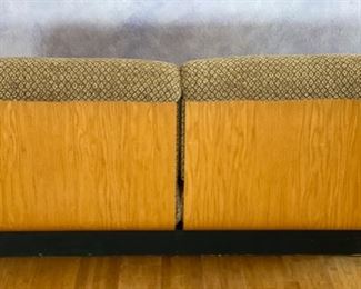 2pc 1970s Thonet Bent Plywood Plush Armless Loveseat & Chair PAIR Sofa Couch Bentwood Molded Wood	Loveseat: 28x56.5x34. Seat: 24.5 chair:28x29x34in seat:  14.5in	HxWxD
