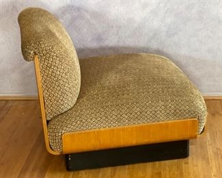 2pc 1970s Thonet Bent Plywood Plush Armless Loveseat & Chair PAIR Sofa Couch Bentwood Molded Wood	Loveseat: 28x56.5x34. Seat: 24.5 chair:28x29x34in seat:  14.5in	HxWxD
