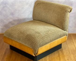2pc 1970s Thonet Bent Plywood Plush Armless Loveseat & Chair PAIR Sofa Couch Bentwood Molded Wood	Loveseat: 28x56.5x34. Seat: 24.5 chair:28x29x34in seat:  14.5in	HxWxD
