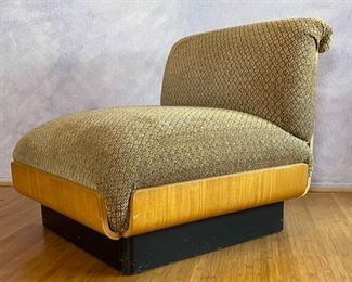 2pc 1970s Thonet Bent Plywood Plush Armless Loveseat & Chair PAIR Sofa Couch Bentwood Molded Wood	Loveseat: 28x56.5x34. Seat: 24.5 chair:28x29x34in seat:  14.5in	HxWxD
