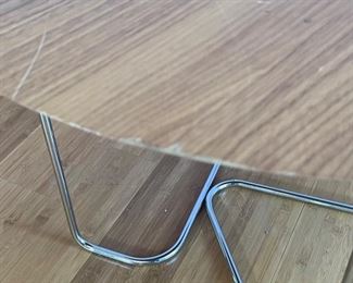 AS-IS Chrome Wire Base Wood Table Side Table	19.75x27.5in	
