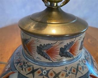 Vintage Mexico Pottery w/ Brass Lamp	22x14.5in Diameter w/ Shade	
