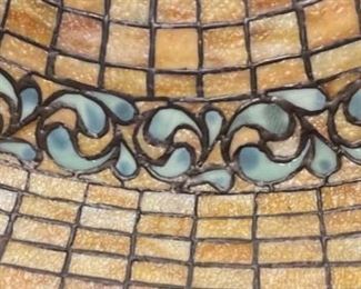 Authentic Tiffany Studios New York 1470 Lamp Shade Lemon Swirling Leaf	8.5H x18.25in diameter	
