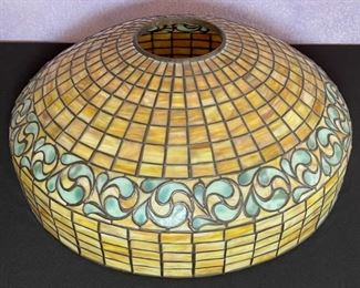 Authentic Tiffany Studios New York 1470 Lamp Shade Lemon Swirling Leaf	8.5H x18.25in diameter	
