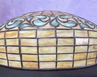 Authentic Tiffany Studios New York 1470 Lamp Shade Lemon Swirling Leaf	8.5H x18.25in diameter	
