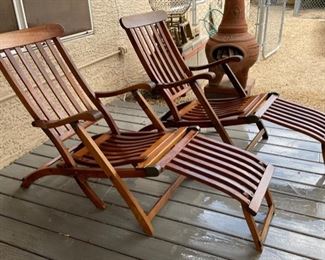 Two Antique Teak Deck Chairs Priced Separately  Folding Steamer Lounge