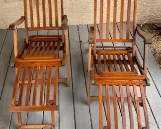Two Antique Teak Deck Chairs Priced Separately  Folding Steamer Lounge