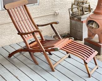 #1 Antique Teak Deck Chair Folding Steamer Lounge	35x21.5x55in	HxWxD