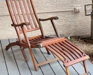 #1 Antique Teak Deck Chair Folding Steamer Lounge	35x21.5x55in	HxWxD