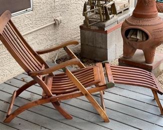 #2 Antique Teak Deck Chair Folding Steamer Lounge	35x21.5x55in	HxWxD
