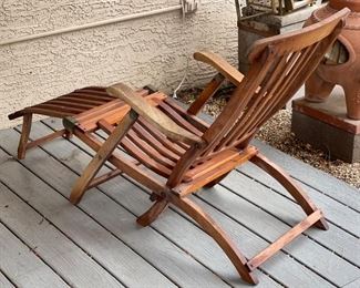 #2 Antique Teak Deck Chair Folding Steamer Lounge	35x21.5x55in	HxWxD
