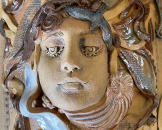 Artist Made Face Ceramic Face Wall Hanging	12.5x12x4in	HxWxD
