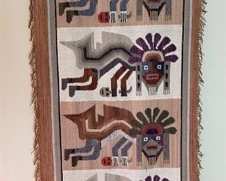 Vintage Mexican Tribal Figural Rug Palomino Tapestry Zapotec	51x25.5in	HxWxD
