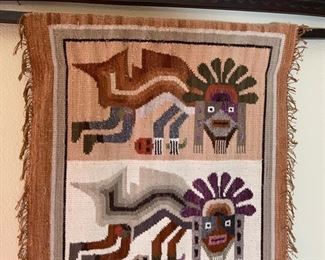 Vintage Mexican Tribal Figural Rug Palomino Tapestry Zapotec	51x25.5in	HxWxD
