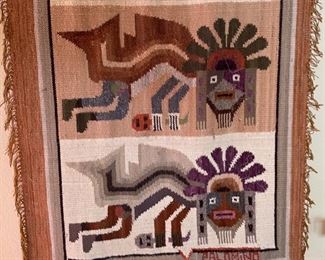 Vintage Mexican Tribal Figural Rug Palomino Tapestry Zapotec	51x25.5in	HxWxD
