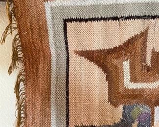 Vintage Mexican Tribal Figural Rug Palomino Tapestry Zapotec	51x25.5in	HxWxD
