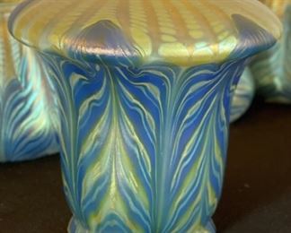 Antique 9pc Loetz Phaenomen PG 2/187 Glass Lamp Shades Iridescent Pulled Feather  Favrile		
