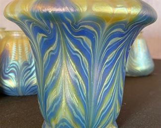 Antique 9pc Loetz Phaenomen PG 2/187 Glass Lamp Shades Iridescent Pulled Feather  Favrile		
