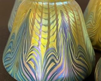 Antique 9pc Loetz Phaenomen PG 2/187 Glass Lamp Shades Iridescent Pulled Feather  Favrile		

