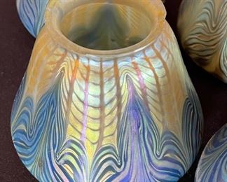 Antique 9pc Loetz Phaenomen PG 2/187 Glass Lamp Shades Iridescent Pulled Feather  Favrile		
