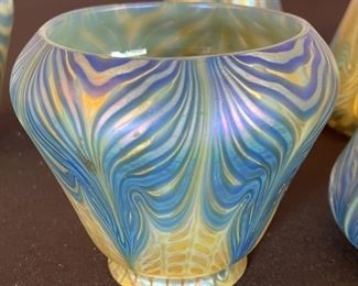 Antique 9pc Loetz Phaenomen PG 2/187 Glass Lamp Shades Iridescent Pulled Feather  Favrile		
