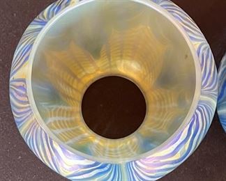 Antique 9pc Loetz Phaenomen PG 2/187 Glass Lamp Shades Iridescent Pulled Feather  Favrile		
