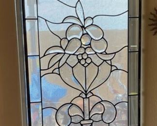 Victorian leaded Clear Beveled Stained Glass Panel	37x21in	
